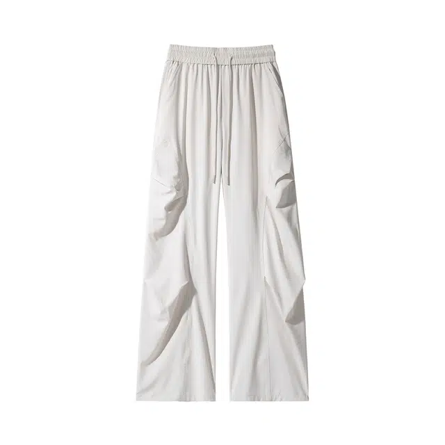 哲源 美式复古高街弯刀褶皱伞兵裤速干薄款凉爽透气舒适系带百搭简约宽松直筒休闲裤 男女同款