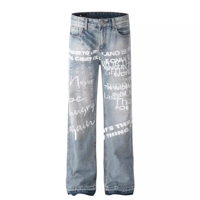 拾个壹先生 美式青春字母印花小众潮牌痞帅牛仔裤 男女同款