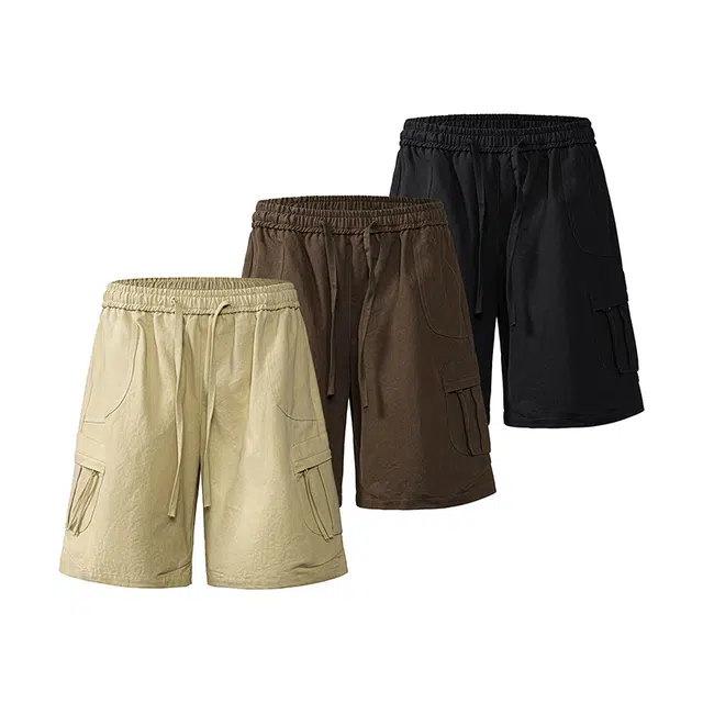 欧路得 复古工装五分裤美式大口袋百搭纯棉阔腿裤子休闲短裤 男款