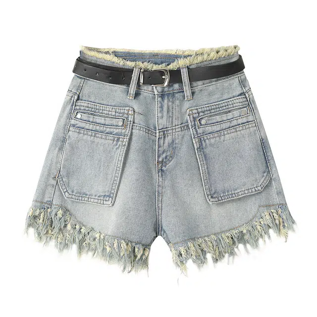 北极绒 毛边高腰显瘦简约舒适阔腿牛仔短裤 女款