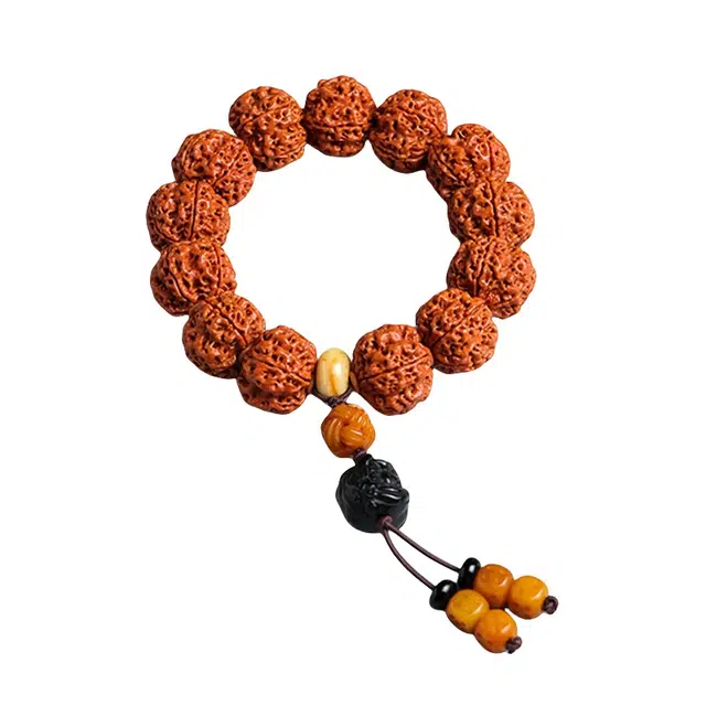 宣华意 新中式国潮盘玩佛珠手饰 红皮原籽配饰醒狮文玩 招财纳福#好运 金刚菩提 手串 男款