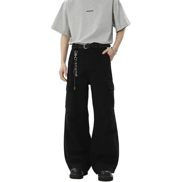 佐菲利 美式高街大口袋设计直筒牛仔裤 男女同款