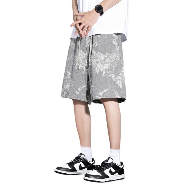 瑞梵帝斯 美式薄款潮牌宽松百搭柔软舒适时尚风格凉感透气运动柔软舒适亲肤水洗直筒五分裤休闲短裤 男款