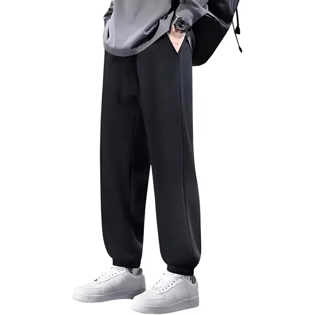 乔丹 运动简约纯色束脚加绒休闲裤 男女同款 黑色