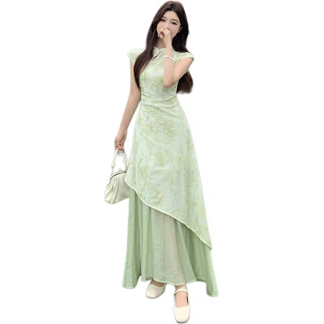 沐晓欣 新中式国风简约百搭气质合身短袖连衣裙 女款