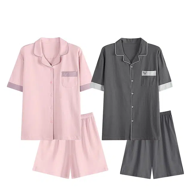 俏韵 翻领短袖短裤简约风休闲家居服可外穿睡衣套装 男女同款