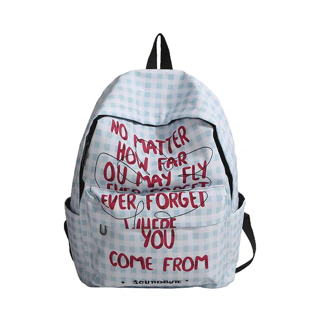 捷朗仕 印花时尚通勤高中美式潮流 尼龙 双肩包 女款 蓝格子