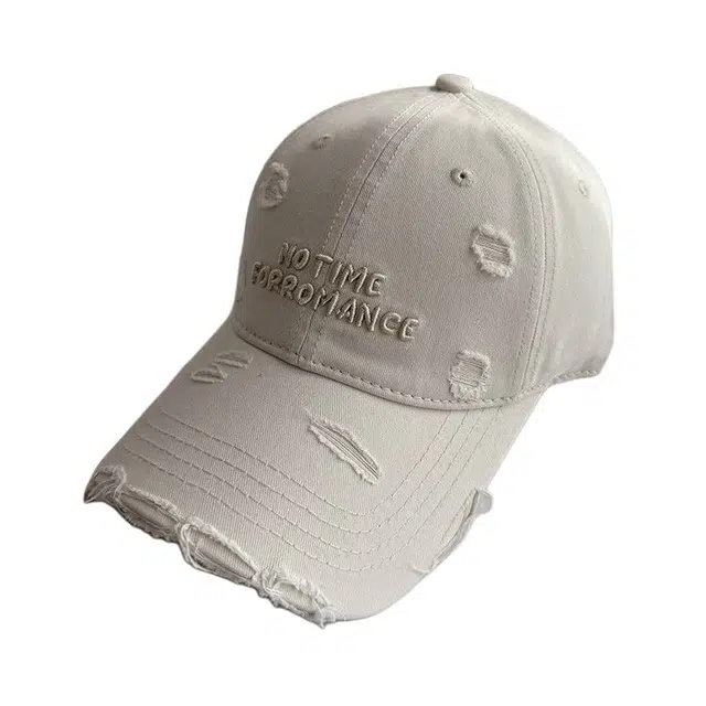 艾佳微 立体刺绣字母破洞做旧不闷头显脸小通勤百搭棉遮阳帽 聚酯纤维 鸭舌帽 男女同款情侣款