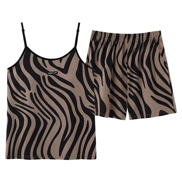 俏薇妮 简约凉感柔软可爱小清新高级感带胸垫吊带短裤家居服舒适透气休闲宽松可外穿睡衣套装 女款