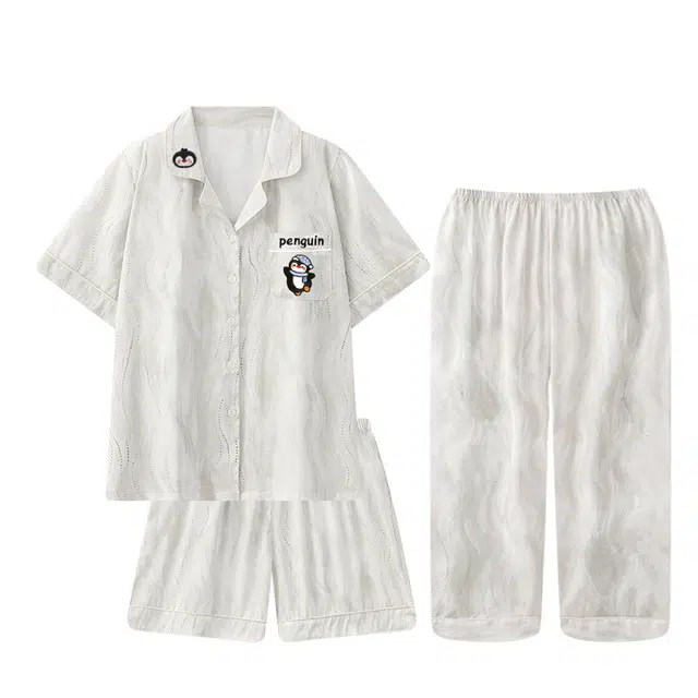 俏韵 翻领冰丝凉感时尚家居服可外穿睡衣套装 男女同款