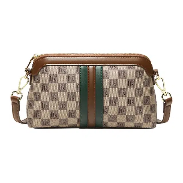 纳兰杜 复古经典老花上班通勤时尚百搭 合成革 单肩斜挎包 中号 女款 卡其色