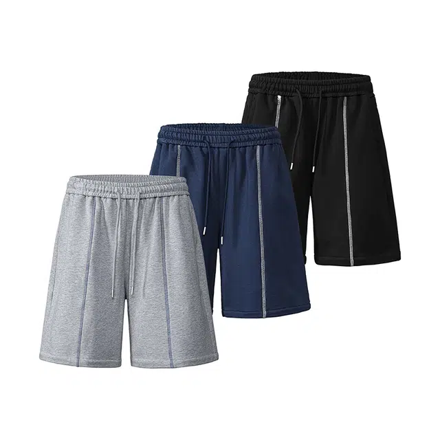 欧路得 美式条纹拼接设计感小众宽松中裤潮牌百搭运动五分裤休闲短裤 男款