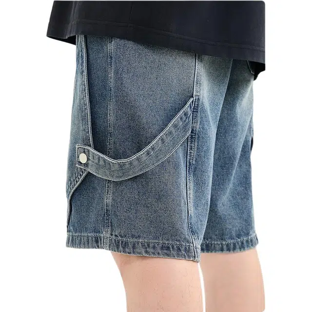 三福 飘带街潮宽松直筒裤中腰五分裤牛仔短裤 男款