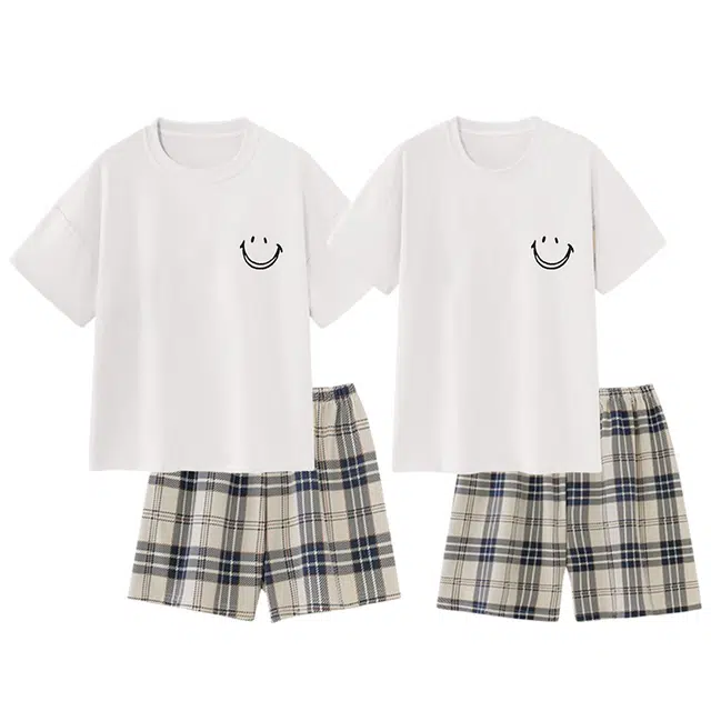 俏韵 圆领短袖韩版甜美外穿休闲宽松家居服可外穿睡衣套装 男女同款