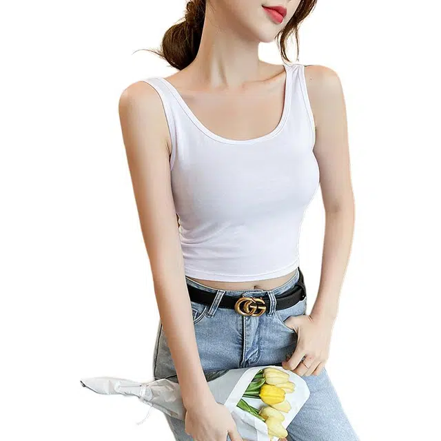 善己 纯色短款小吊带休闲百搭内搭打底工字外穿无袖背心 女款