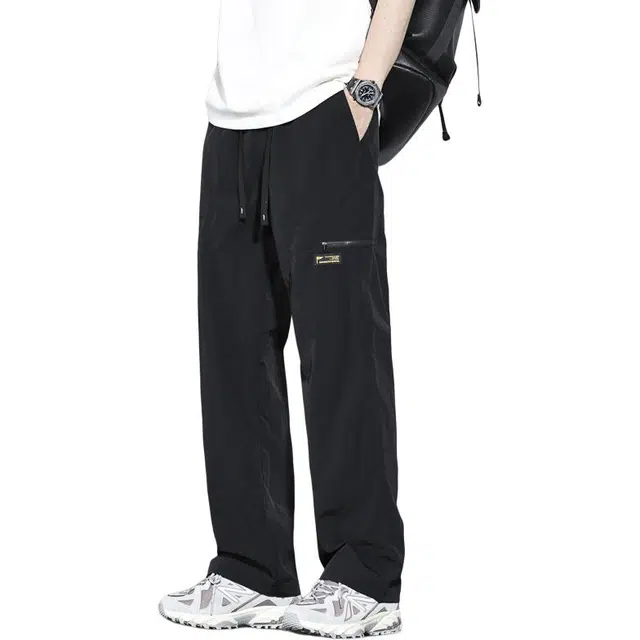 协协乐 高街美式潮牌复古子薄款凉感透气抗皱宽松直筒阔腿潮流百搭运动休闲长裤工装裤 男款