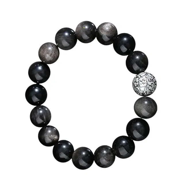 宣华意 复古新中式国潮高级感福字文玩转运珠#好运 黑曜石 玉石手串 男款