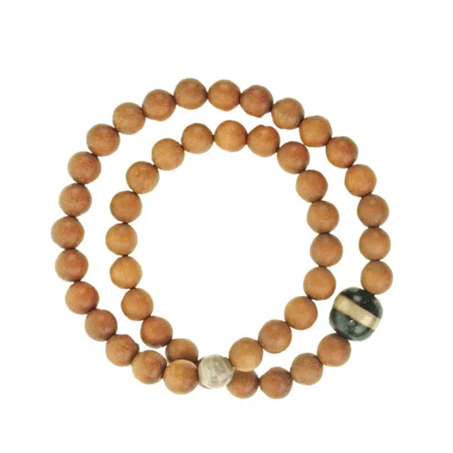 宣华意 民族风个性国潮设计复古文玩双圈念珠 檀木 木作手串 男女同款情侣款