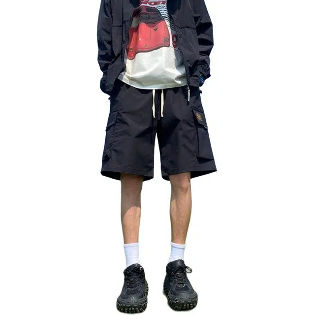 木木兔 美式大口袋潮牌速干百搭休闲宽松时尚运动中裤透气小众五分裤工装短裤 男款