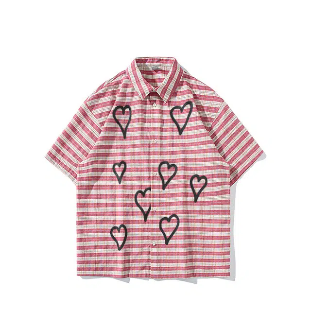 拓菲 美式复古格子短袖设计感小众休闲宽松衬衫 男女同款