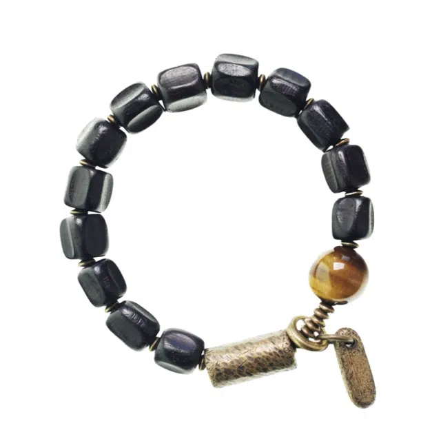 宣华意 新中式国潮 手工刀纹复古个性设计转运珠#好运 黑檀 木作手串 男女同款情侣款