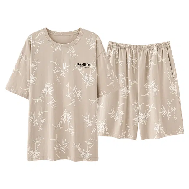 俏薇妮 简约柔软冰丝凉感高级感时尚短袖短裤家居服舒适透气休闲宽松可外穿睡衣套装 男款