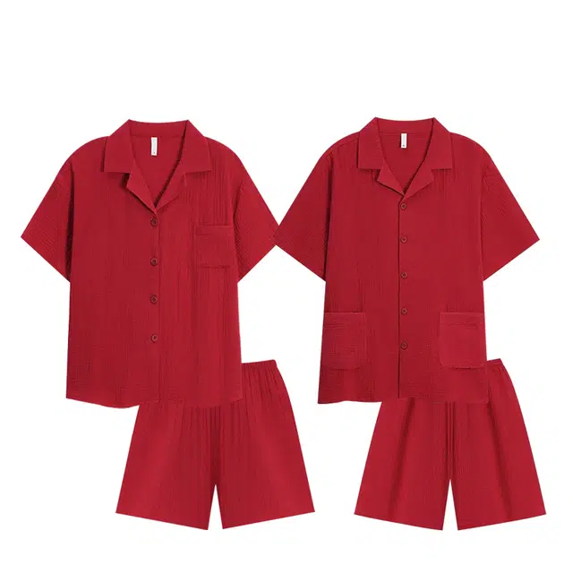 俏韵 情侣短袖短裤纯色简约休闲家居服睡衣套装 男女同款