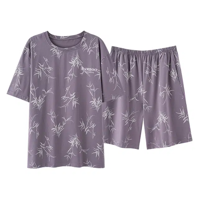 俏薇妮 简约柔软冰丝凉感古风高级感短袖短裤家居服舒适透气休闲宽松可外穿夏季睡衣套装 男款