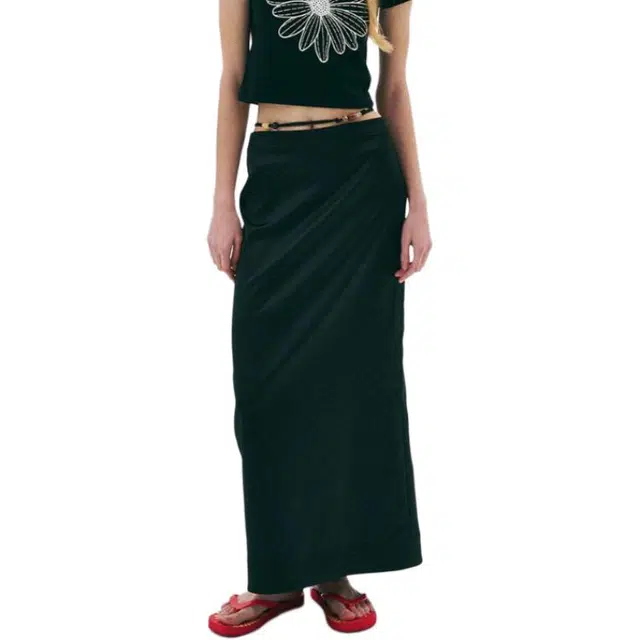 MARDI MERCREDI SS25 MAXI NATURAL STONE SKIRT_BLACK