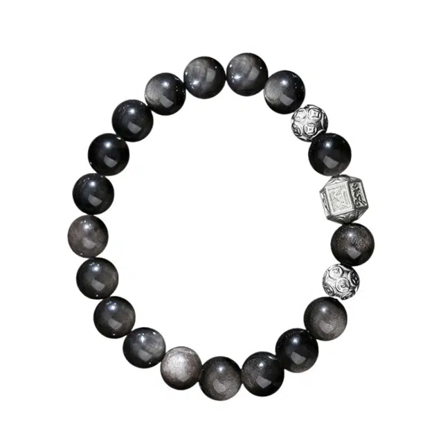 宣华意 六字真言高级感国潮风文玩 黑曜石 手串 男款