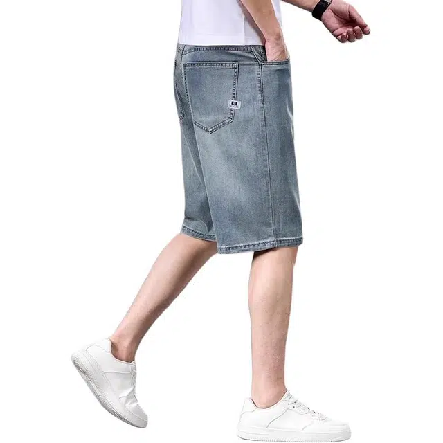 炳盛 夏季超薄款宽松直筒潮牌复古牛仔短裤 男女同款