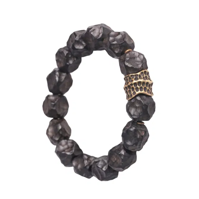 宣华意 不规则陨石肌理木珠文玩复古个性#好运 黑檀 手串 男女同款情侣款