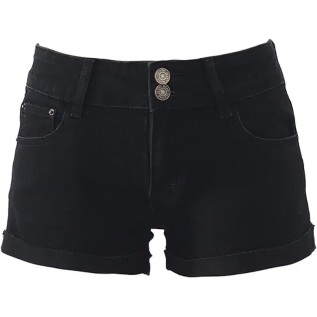 拾籍 美式复古双扣翻边设计显瘦百搭低腰辣妹弹力热裤牛仔短裤 女款