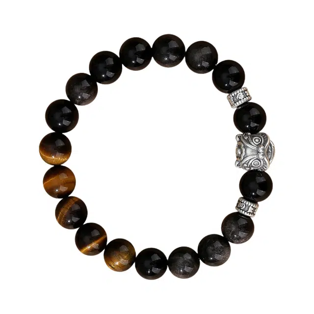 宣华意 复古国潮高级感醒狮虎眼石文玩 黑曜石 手串 男款