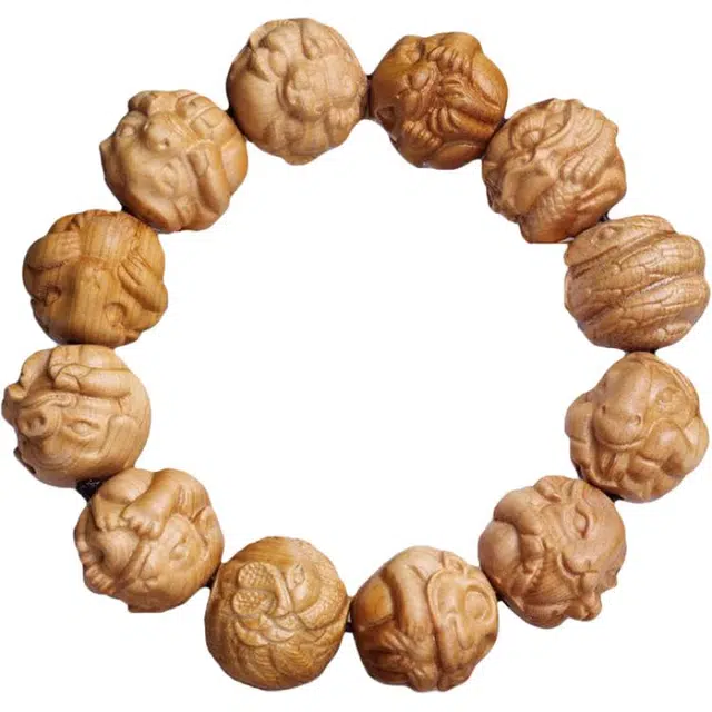 得笙陌 十二生肖国潮转运合租好运雕刻珠本命年手饰 崖柏 木作手串 男女同款情侣款