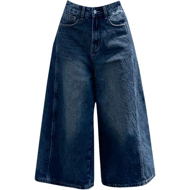 拾籍 时尚感复古设计高腰显瘦直筒宽松七分裤高街百搭水洗做旧牛仔短裤 女款