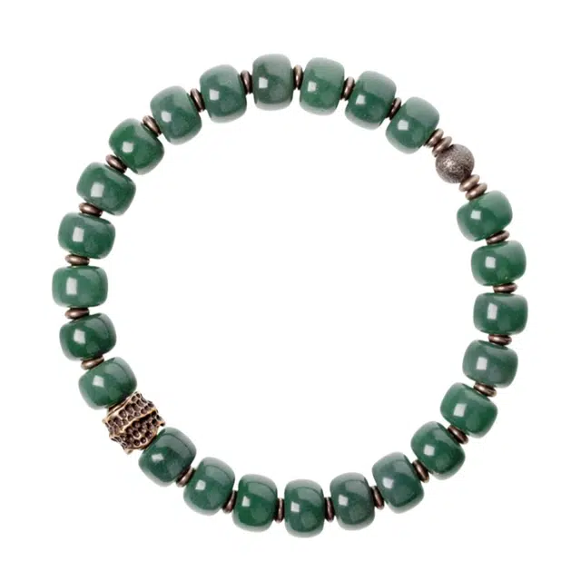 宣华意 民族风绿色阴皮复古文艺珠子文玩 菩提根 手串 男款