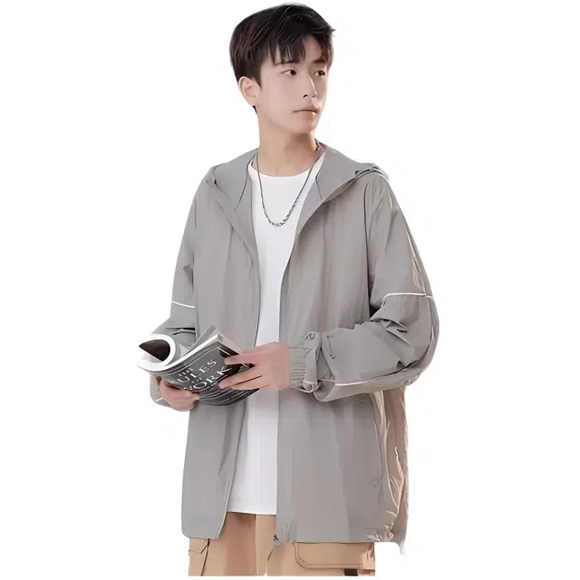 木木兔 户外百搭街头休闲运动简约轻便韩版小众设计机能连帽防晒服 男款
