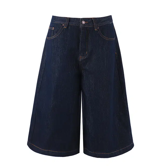 拓菲 美式复古七分薄款直筒宽松阔腿牛仔短裤 男女同款
