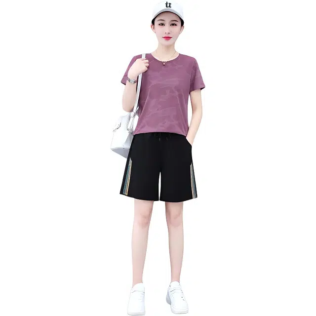 新世家族 气质时尚百搭透气简约短袖短裤休闲套装 女款