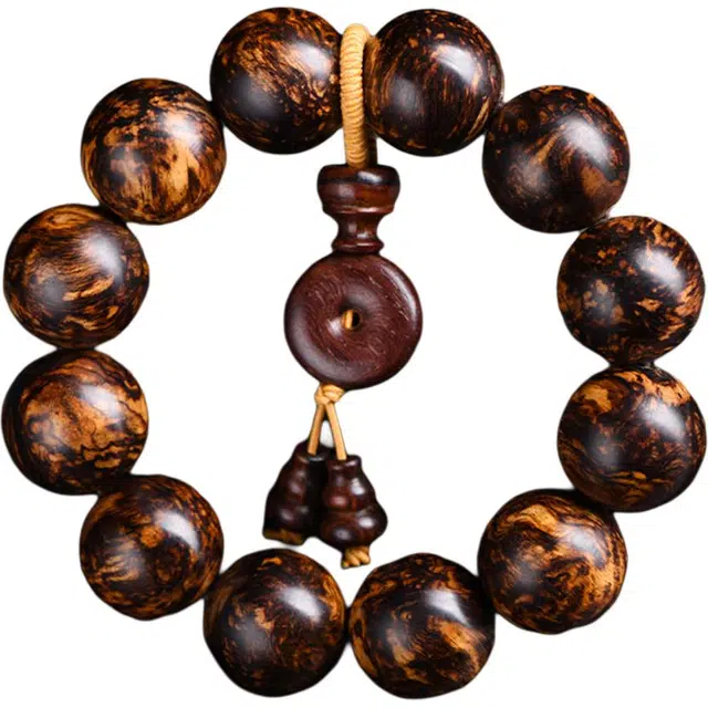 得笙陌 国潮文玩佛珠烟花纹满留疤降香味念珠新中式盘玩珍藏 花梨木 木作手串 男女同款情侣款