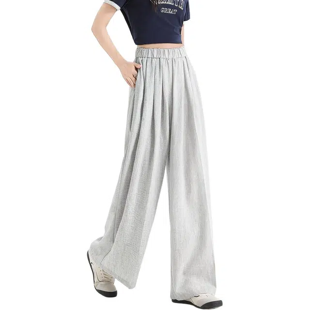 法文箱子 纯色高腰适中宽松阔腿休闲裤 女款