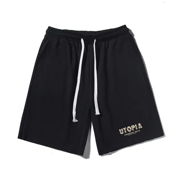 乱步 重磅美式字母印花宽松运动速干透气五分休闲短裤 男女同款