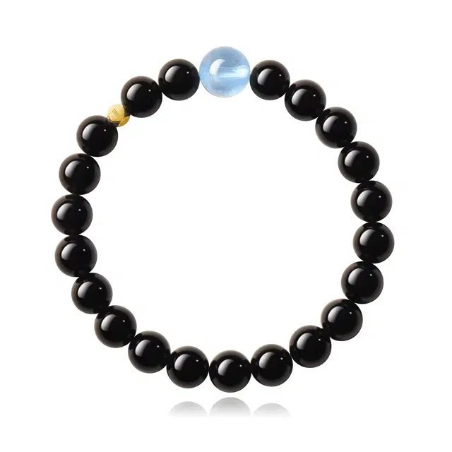 谧月珠宝 一帆风顺勇气与坚毅新中式招财纳福暴富转运串珠学业进步平静心灵平安顺遂礼盒好运天然 黑曜石 手串 男女同款情侣款