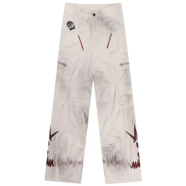 桴生 大码美式复古水洗做旧辛苦辣妹宽松阔腿拖地长裤牛仔裤 女款