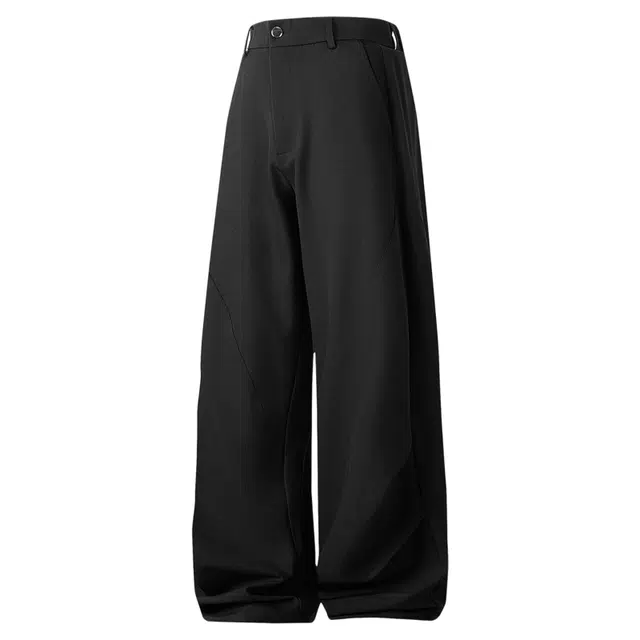 华夏儿女 高级设计感纯色直筒宽松垂感西装裤脚口双折马吉拉拖地长裤休闲裤 男女同款