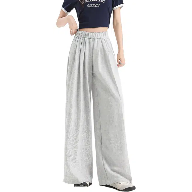 法文箱子 纯色高腰适中宽松阔腿休闲裤 女款