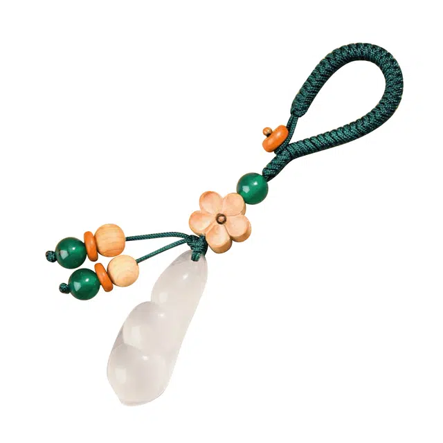 谧月珠宝 新中式国潮纳福平安四季豆财运亨通八方来财福豆小众轻奢汽车礼盒好运天然 玉髓 钥匙扣 男女同款情侣款