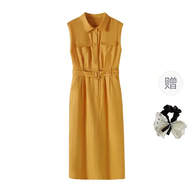 涂诗菲 时尚高级感气质小众设计感收腰显瘦工装衬衫无袖连衣裙 女款