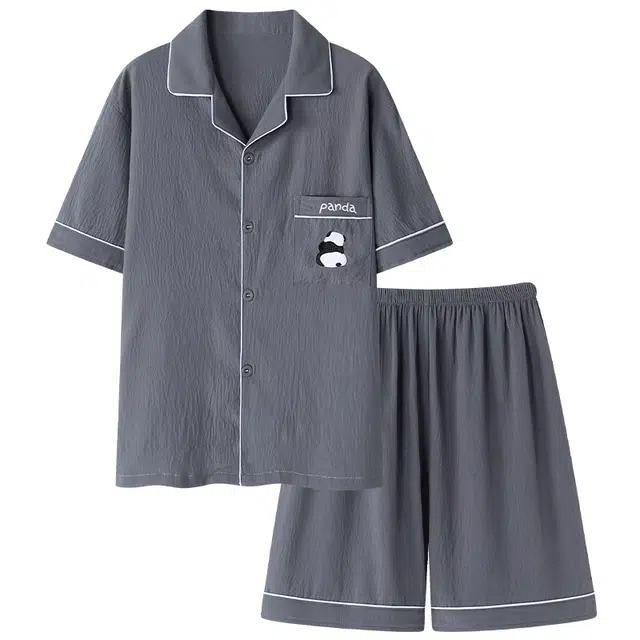 浮光岛屿 简约柔软纯色凉感高级感时尚大气潮流小清新短袖短裤家居服舒适亲肤透气可外穿宽松休闲夏季睡衣套装 男款